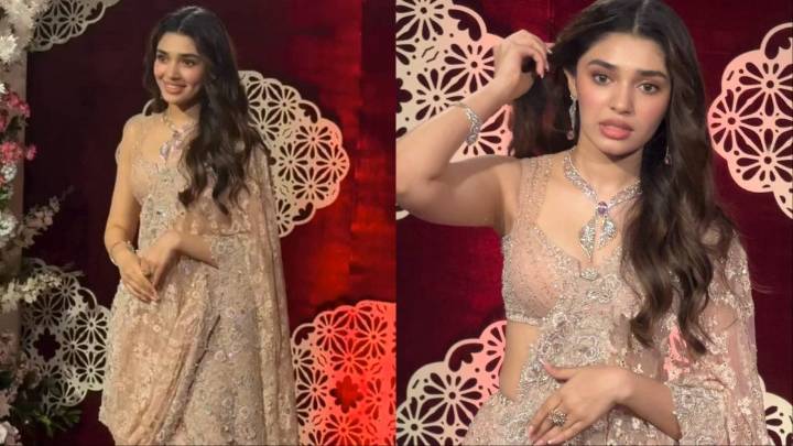 Krithi Shetty Oozes Glam In Gold Saree, Her Statement Necklace Steals The Show