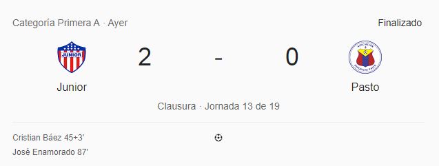 Junior derrota a Pasto 2-0 y recupera el liderato en la fecha 13 de la Liga BetPlay