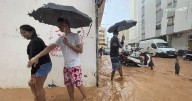 Ibiza floods hell as horrified Brits watch bins floating down road