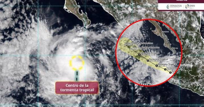 Tormenta Tropical Mario se reactiva frente a las costas de Baja California Sur generando alerta por lluvias fuertes y vientos intensos