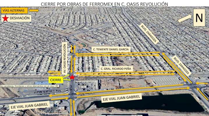 Anuncian cierre de calle Oasis Revolución por obras de Ferromex