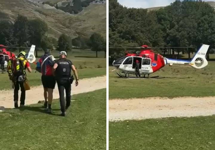 Rescatan en helicóptero a un ciclista accidentado en Urbia