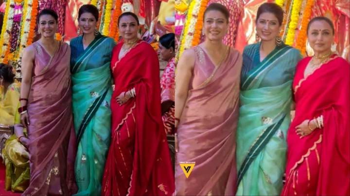 Rani Mukerji, Kajol, And Twinkle Khanna Shine In Silk Sarees For Maha Ashtami