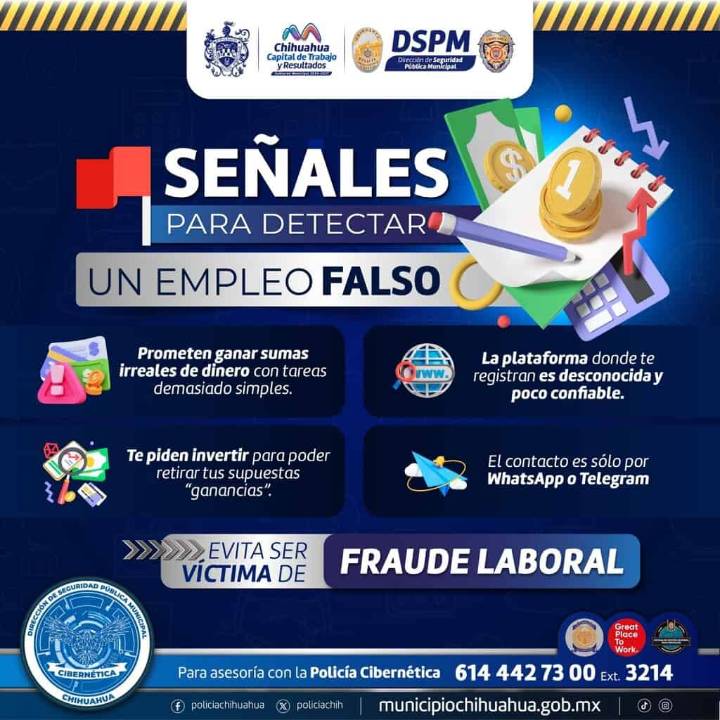 Exhorta Policía Cibernética de la DSPM a tomar precauciones ante ofertas de empleo falsas