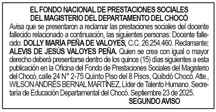 Edicto 2do. aviso Dolly María Peña de Valoyes