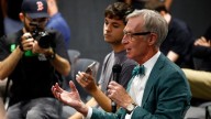 Bill Nye asks Jaylen Brown a question at Celtics Media Day