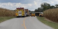 Semi carrying corn overturns in Woodburn