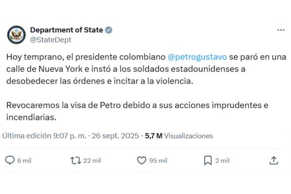 Estados Unidos revocó visa a Petro
