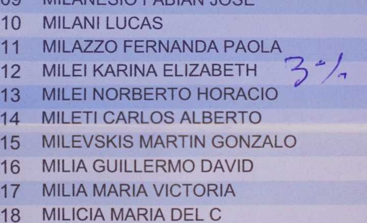 Escribieron 3% en el padrón de la escuela donde vota Karina Milei