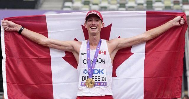World race walk champion Evan Dunfee pulls out of men's 20k event with hamstring tear