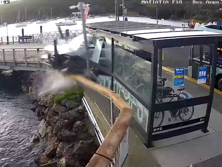 Mujer de 73 años arrolla marquesina y cae al mar en Nueva Zelanda