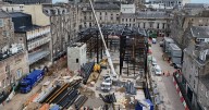 Images show progress to Aberdeen Market construction as steel structure built