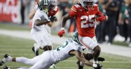Sayin passes for 3 touchdowns, top-ranked Ohio State pulls away in second half to defeat Ohio 37