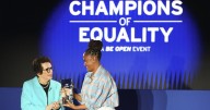 Ava Duvernay and Stacey Allaster accept Billie Jean King Champions of Equality award