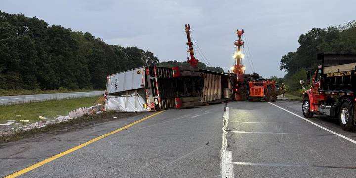 Semi rolls over on Indiana Toll Road in St. Joseph County