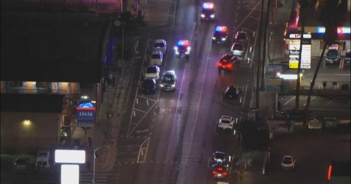 Los Angeles police in pursuit of stolen vehicle near Hollywood