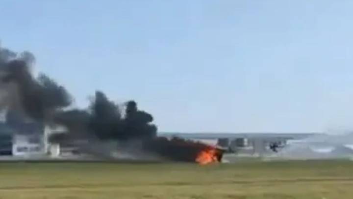 Is THIS the world's first double flying car crash? Horror moment blaze erupts after futuristic vehicles smash in mid