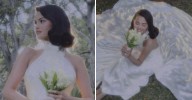 Selena Gomez Wows Fans In Floral-Neckline Wedding Dress