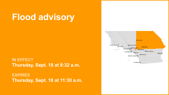 Flood advisory affecting San Bernardino County until Thursday midday caused by significant rainfall