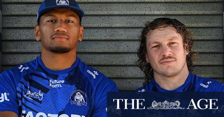 Canterbury Bulldogs Sitili Tupouniua and Kurt Mann