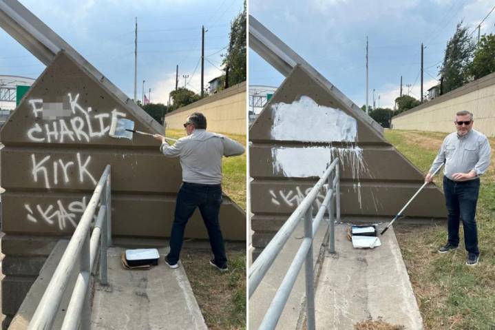 Ted Cruz paints over 'deranged' anti-Charlie Kirk vandalism in Houston: 'Erasing evil'