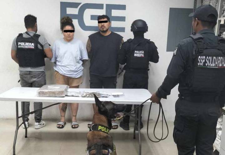 Detienen a pareja chetumaleña con paquete de marihuana en Playa del Carmen