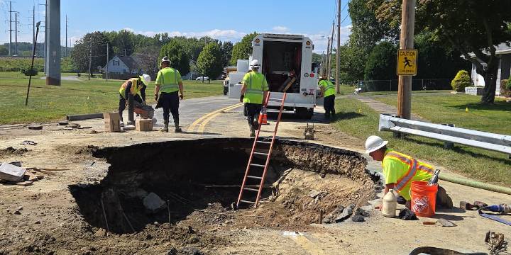 Large sinkhole opens at Chicopee intersection