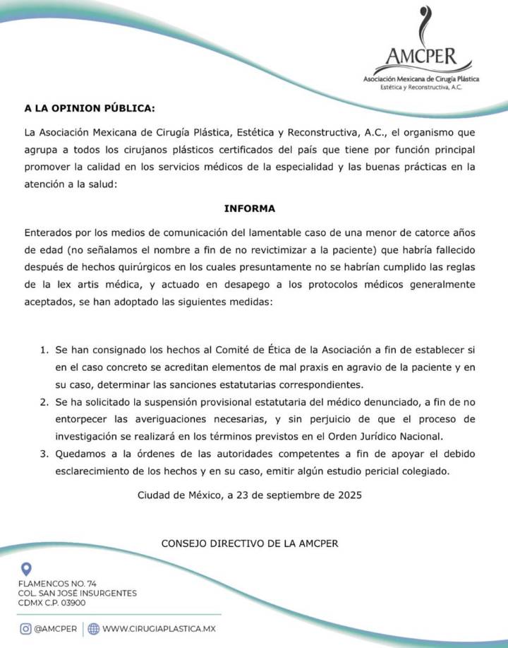 Suspensión provisional al médico que operó a Paloma Nicole