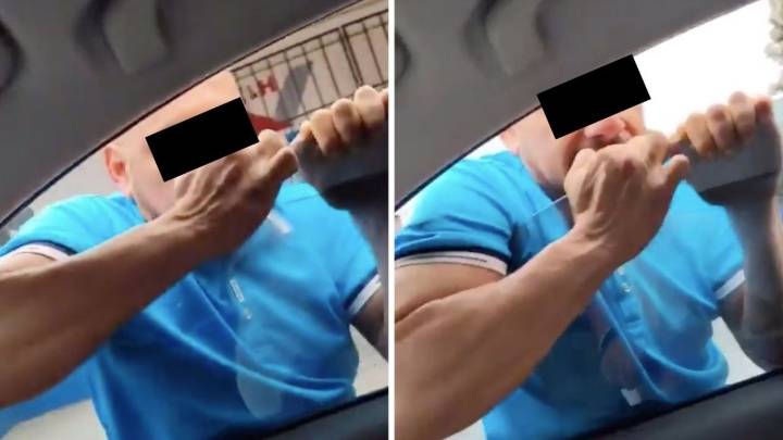 Hombre intenta asaltar a un automovilista en Parque Ecológico de Puebla, se colgó del carro en movimiento
