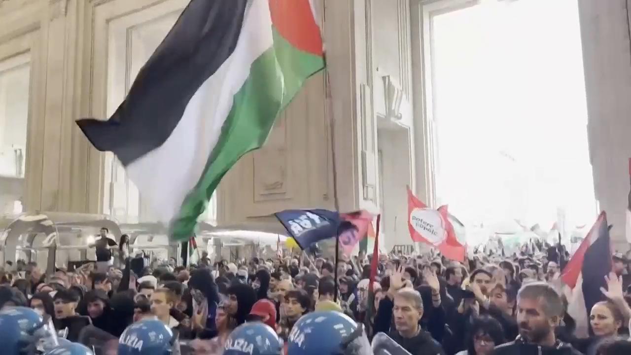 National strike and protest for Gaza turns violent in Milan as protesters clash with police