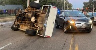 Truck flips onto side during crash in Hickory Hill