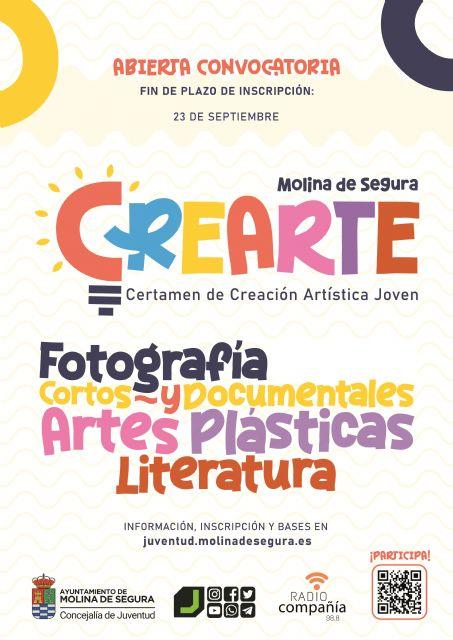 El plazo de inscripción en las diferentes modalidades del Certamen de Creación Artística Joven CREARTE 2025 finaliza el martes 23 de septiembre