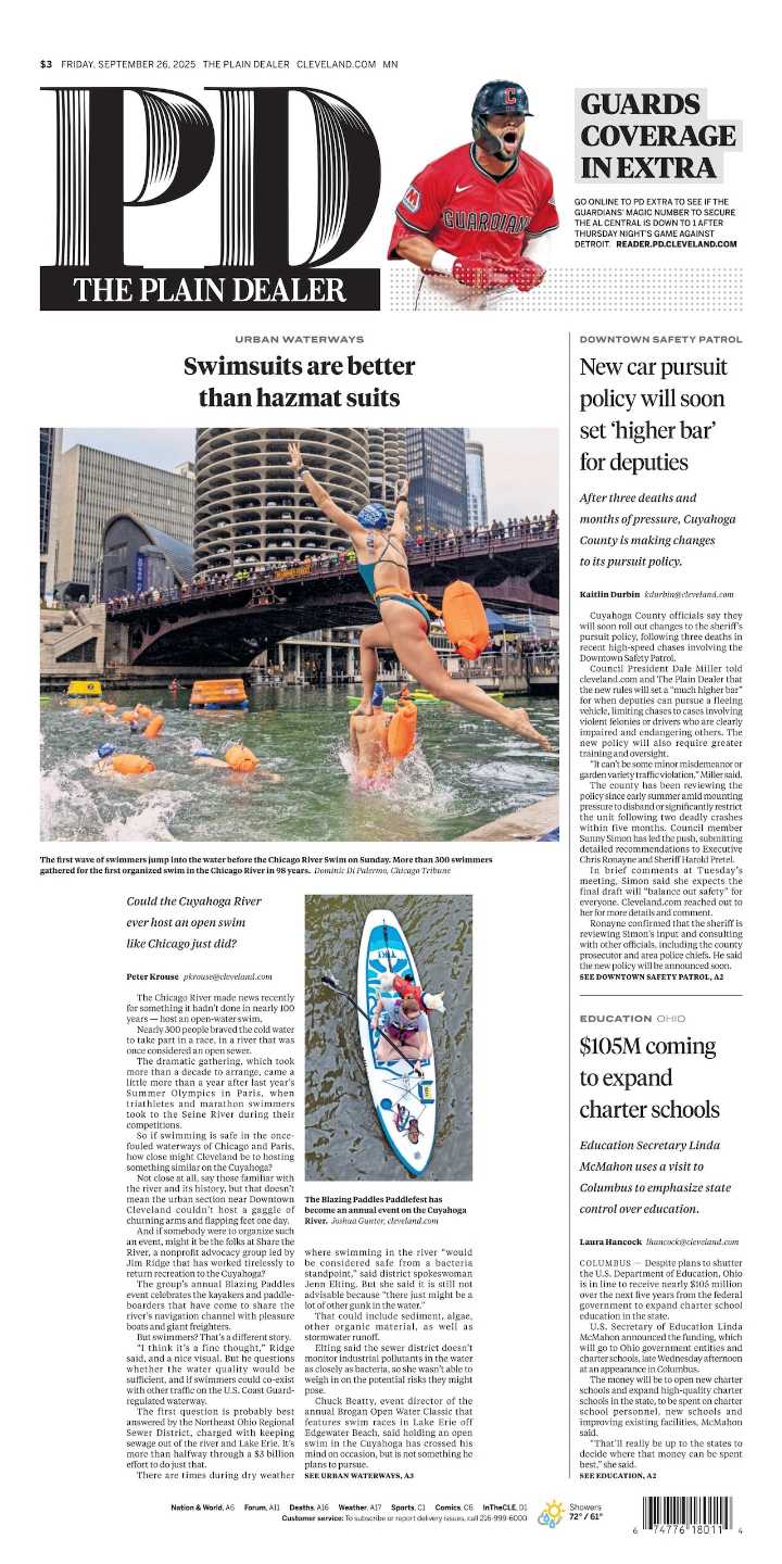 The Plain Dealer’s front page for September 26, 2025