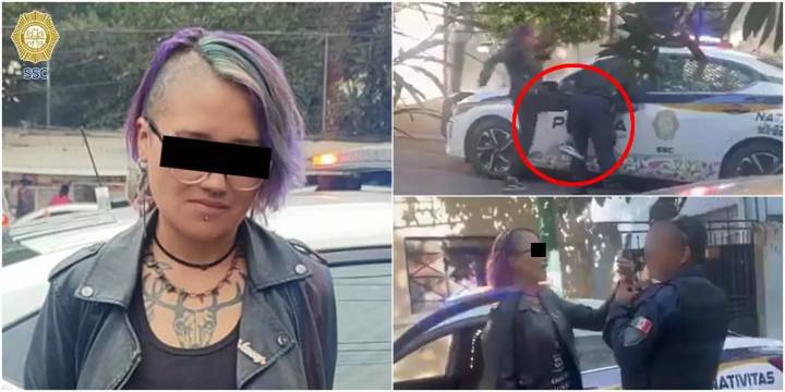 Mujer patea a policía de la CDMX mientras lo graba