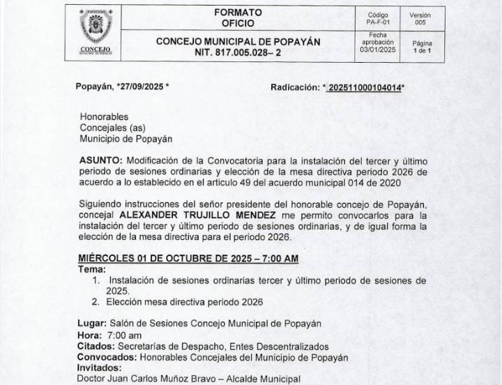 Una jugada a la vieja usanza: el Concejo de Popayán prepara la elección de Daniel Muñoz como presidente