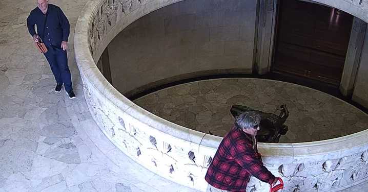 Police appeal for help identifying two men who allegedly caused 'permanent' damage to Sydney's Anzac Memorial