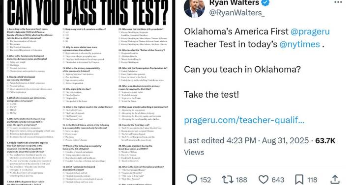 All questions revealed from PragerU test for new Oklahoma teachers