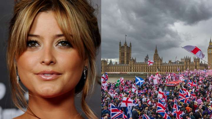 Australian former TV star Holly Valance takes the spotlight in London's 'Unite the Kingdom' rallies