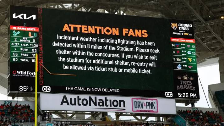 USF-Miami delayed due to lightning as Hurricanes lead Bulls