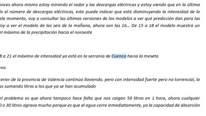 La prueba que certifica que Aemet previó que la dana se movía hacia Cuenca