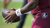 Florida State's Mike Norvell overcome with emotion after team honors hospitalized LB Ethan Pritchard