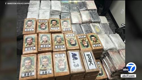 Perro policía ayuda a oficiales encontrar casi 1,000 libras de cocaína en semirremolque durante parada de tráfico en Barstow