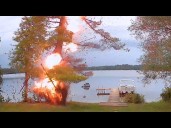 See dramatic moment powerful lightning strikes tree and ignites fire