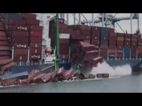 Video shows moment shipping containers started falling into Port of Long Beach