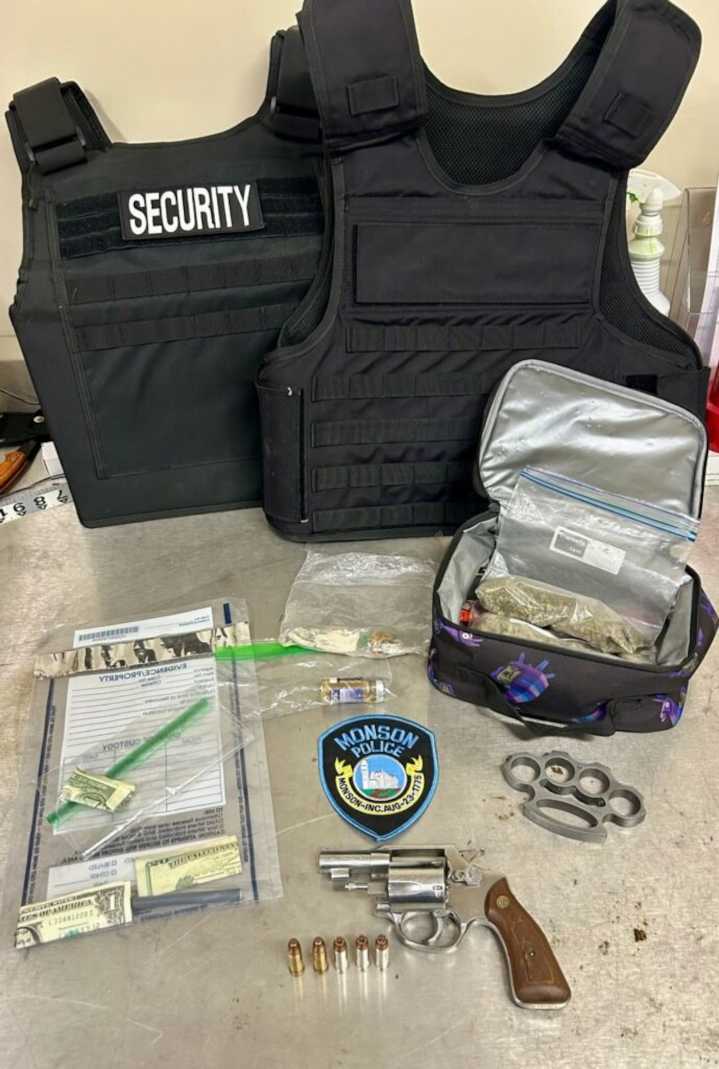Monson police seize stolen gun, drugs, body armor after disturbance call