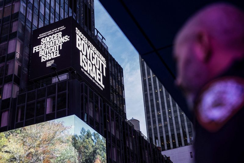 Soccer-Advocacy groups call for European ban on Israel team, players in Times Square billboard