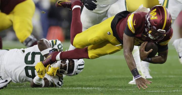 Commanders' Jayden Daniels will not play against the Raiders on Sunday because of an injured knee