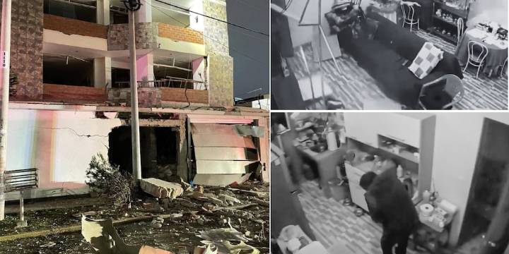 El momento exacto en que la fuerza de un explosivo destruyó gran parte de una vivienda multifamiliar en Trujillo