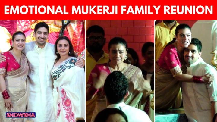 Kajol & Rani Mukerji Share An Emotional Moment With Ayan Mukerji During Durga Puja Festivities;WATCH