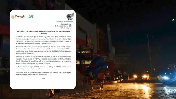 Apagón masivo en península de Yucatán afecta a millones